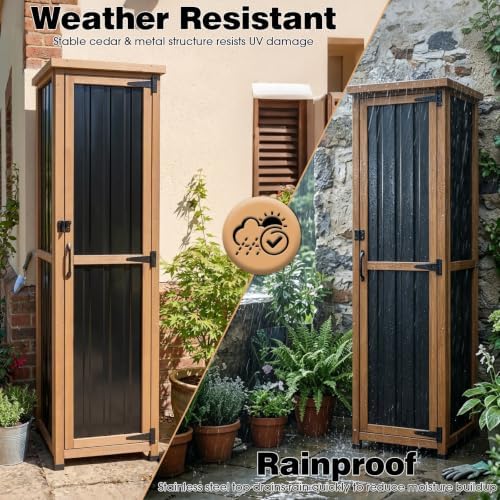 62" h tall narrow outdoor storage cabinet with, front angle view