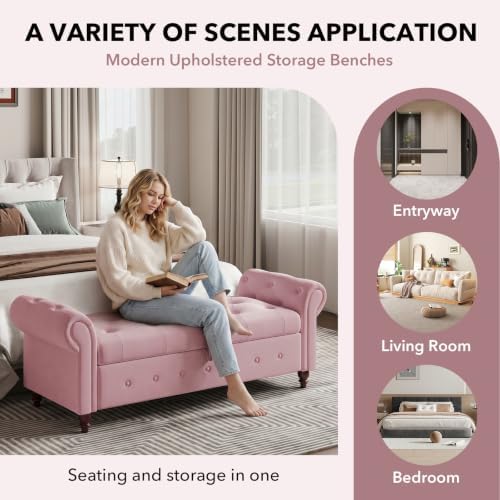 storage bench, end of bed bench with pull on a desk or shelf
