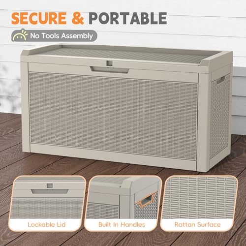lubannese outdoor storage box, waterproof deck box, outdoor, front angle view