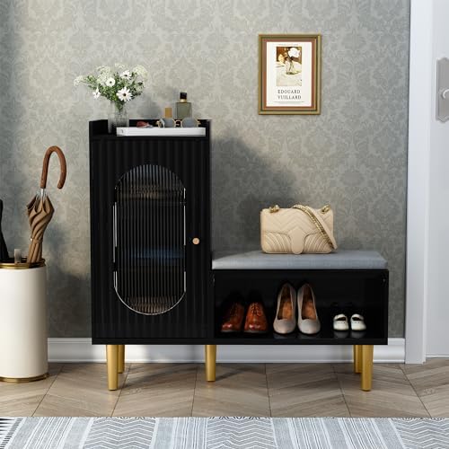 hlr storage bench set of 2, black modern, front angle view