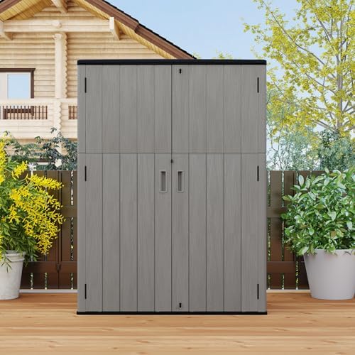 homspark outdoor storage shed 57 cu.ft, all-weather resistant on a desk or shelf