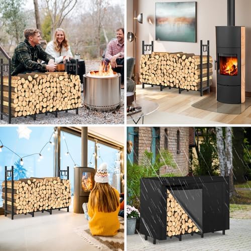 4ft outdoor firewood rack, wood storage with 600d, front angle view