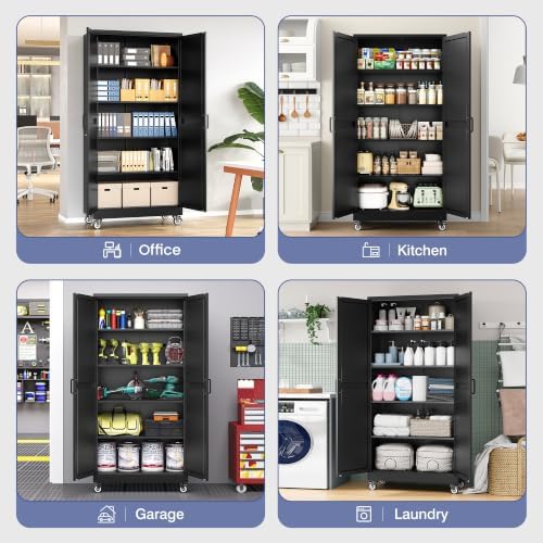 71"metal storage cabinet with wheels,garage cabinets,pantry cabinet, view 9