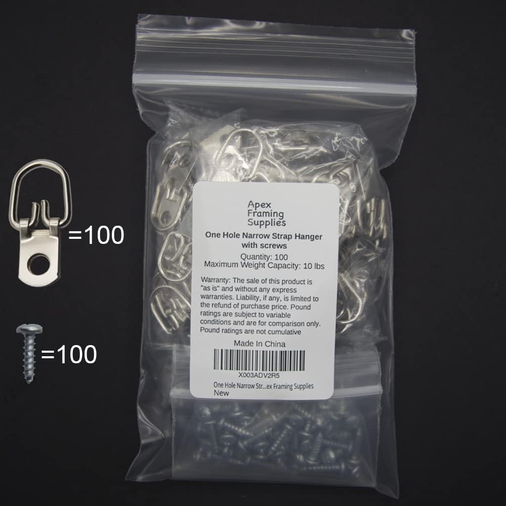 D Ring Picture Hangers with Screws - 100 Pack Bulk - Single Hole Small D Rings, Picture Hanging Hardware for Picture Frames, Photos, Canvas & Wall Decor - 10 lb Capacity - Apex Framing Supplies