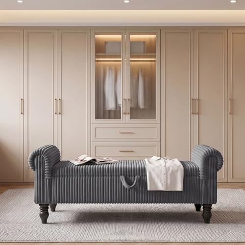 55" storage ottoman bench, corduroy end of bed, view 9