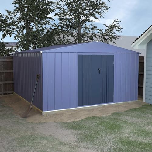 mupater storage shed 10' x12' for outdoor, metal, front angle view
