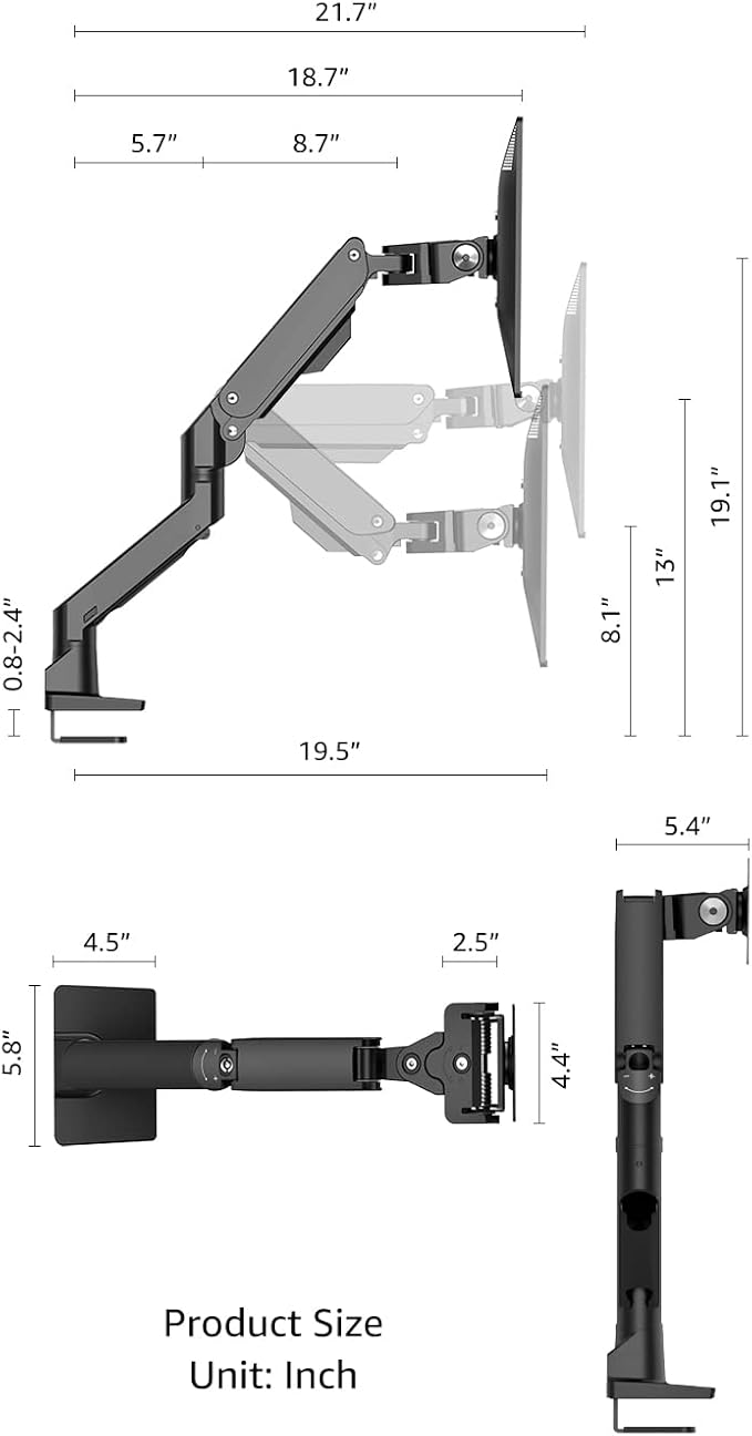 Heavy Duty Monitor Arm Aluminum Single Gas Spring Monitor Arm Suit - Image 9