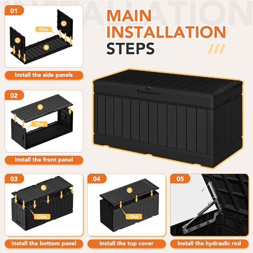 78 gallon deck box outdoor indoor waterproof storage, front angle view