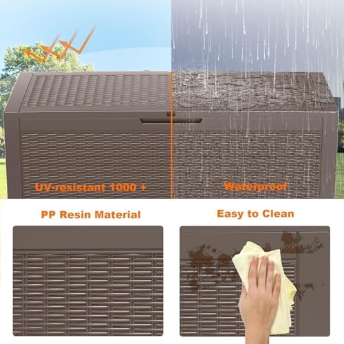 rojik 110 gallon deck boxes outdoor waterproof, weatherproof, front angle view