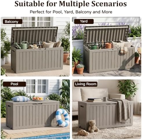 outdoor storage box,120 gallon lockable deck box with on a desk or shelf