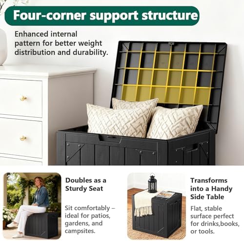 outdoor storage box,30 gallon deck box outdoor storage, front angle view