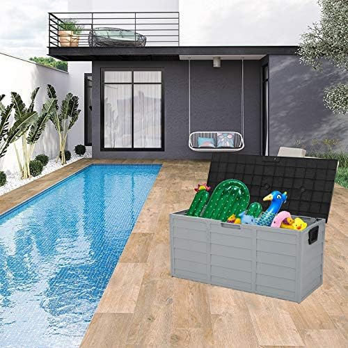 ssline outdoor storage deck box, 75 gallon capacity, front angle view