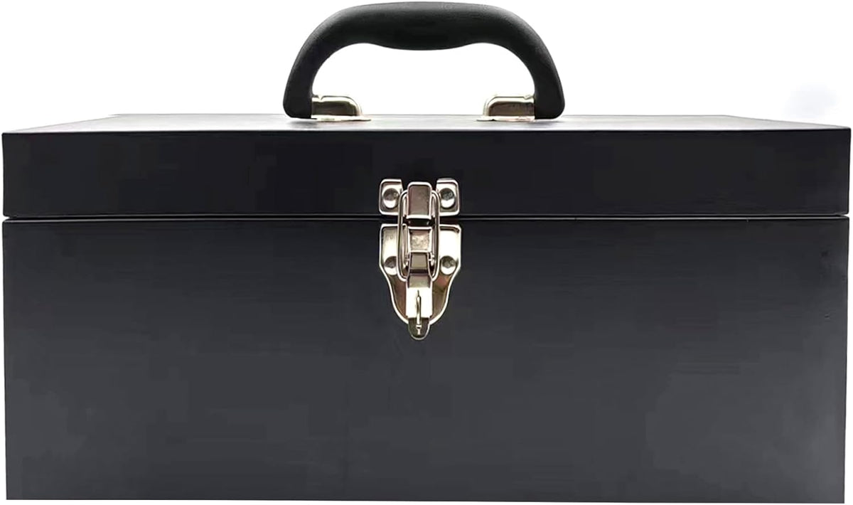 16" portable metal toolbox black large tool box, main product view