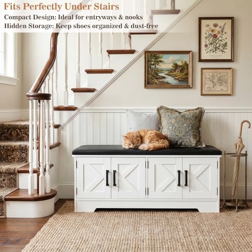 armocity 43.3" farmhouse shoe storage bench with cushion, view 9