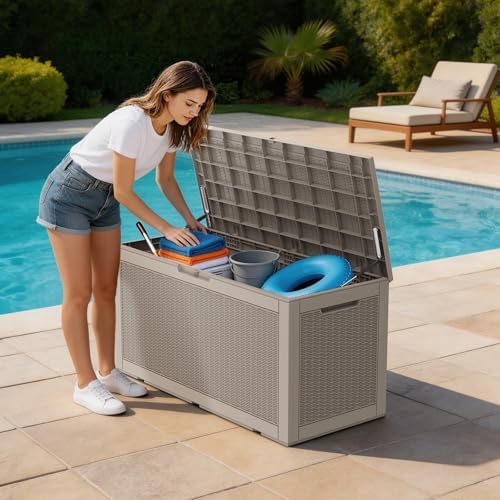 mars villa deck box, outdoor storage box waterproof, front angle view