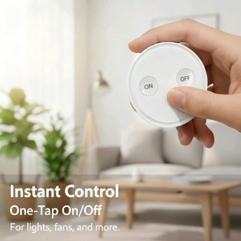 LoraTap Mini Remote Control Outlet Plug Adapter, 656ft Range Wireless Light Switch for Household Appliances, No Hub Required, 10A/1100W, White