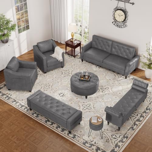 60" storage ottoman bench, faux leather upholstered bed, view 9