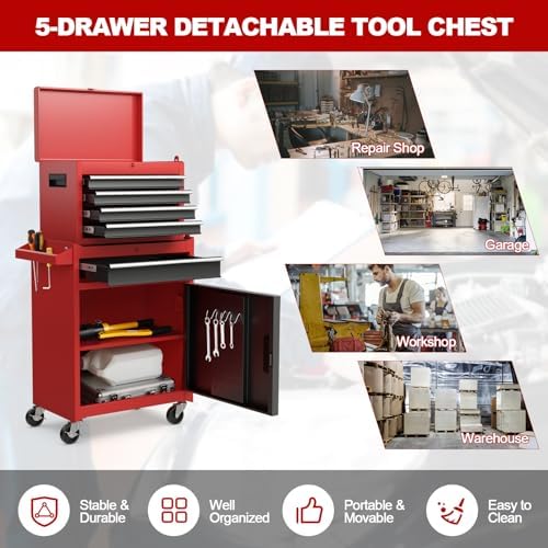 goplus tool chest, 5 drawers rolling tool cabinet, view 9