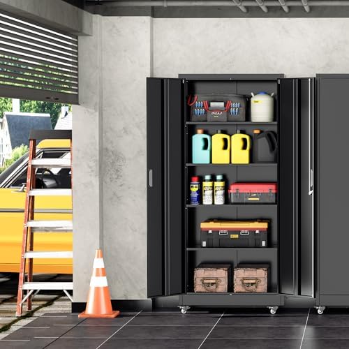 intergreat metal storage cabinet with wheels, 72" garage, front angle view