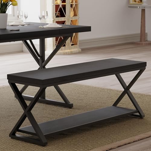 ibf rustic entryway bench with storage, black wood, view 9