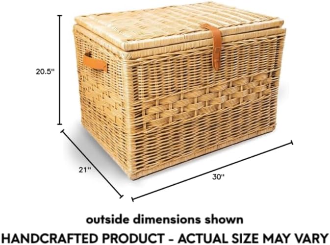 the basket lady deep wicker storage trunk, xl, front angle view