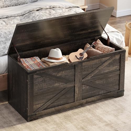 dwvo wooden storage bench, farmhouse storage chest, 39.4"l, front angle view