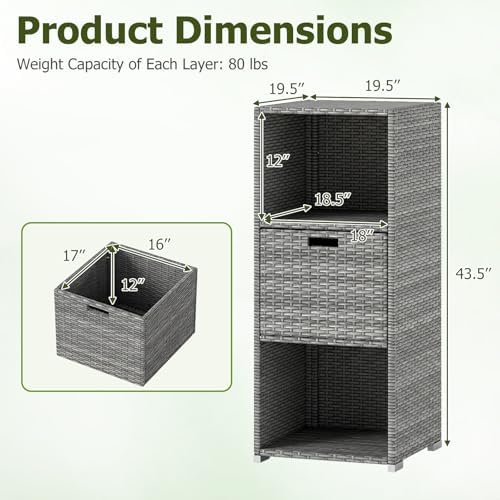 happygrill outdoor storage cabinet pe rattan wicker storage, front angle view