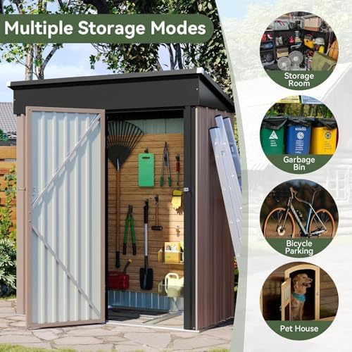 aoxun 4.9x2.9 ft outdoor storage shed - metal, front angle view