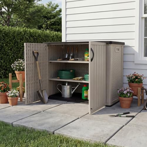 patiowell 26 cu.ft resin outdoor storage cabinet, beige, view 9