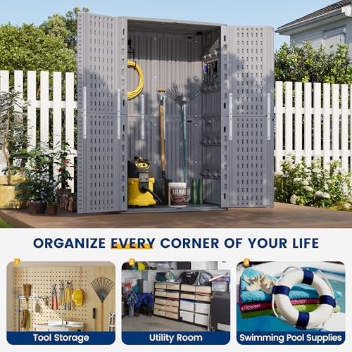 udpatio 67 cu.ft vertical outdoor storage shed, hdpe, view 9