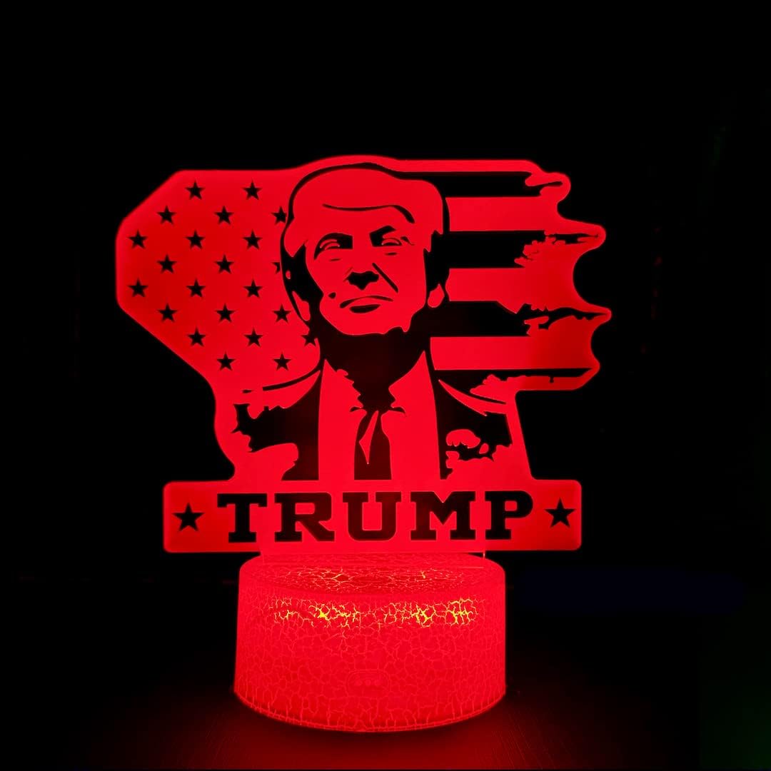 3D LED Night Light Trump 2024 Flat Acrylic Illusion Lighting Lamp with 7 Colors and Touch Sensor, Trump Fan Nightlight Gift, Trump Fight!