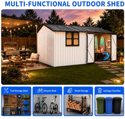 10x12 ft outdoor storage shed, large metal garden, view 9
