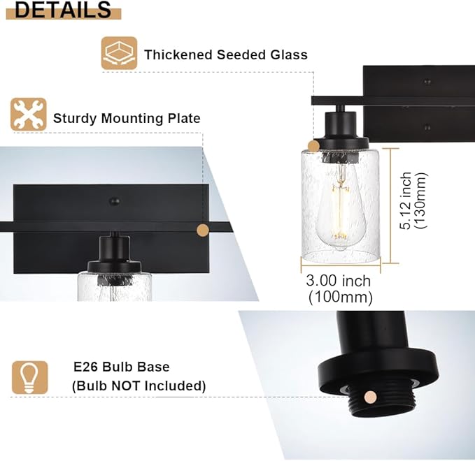 WINSHEN 40 Inches Length Black Bathroom Lighting Fixtures, 5-Light Modern - Image 7
