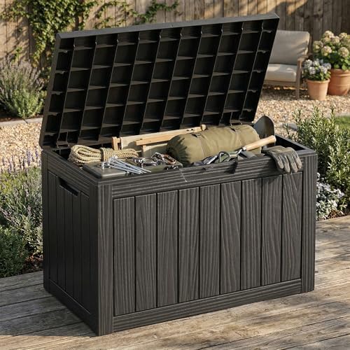 rojik 55gal outdoor storage box waterproof deck box, front angle view