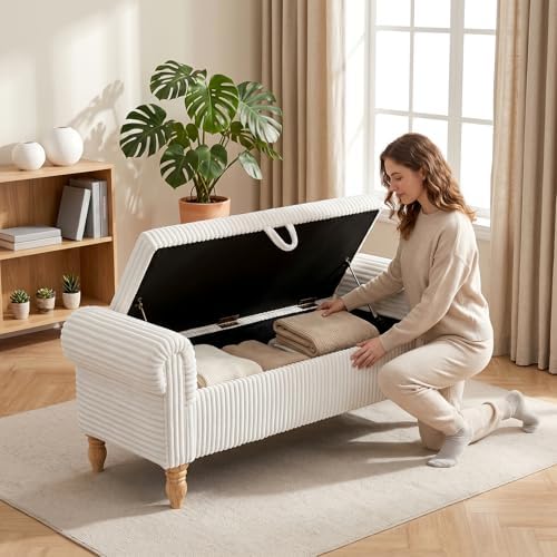55" storage ottoman bench, corduroy end of bed, view 9