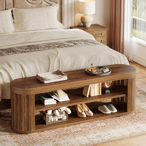 tribesigns 47.2" wooden entryway bench with 2-tier shoe, front angle view