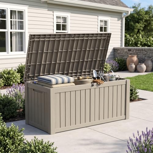 outdoor storage box,150 gallon waterproof deck box [upgraded, view 9