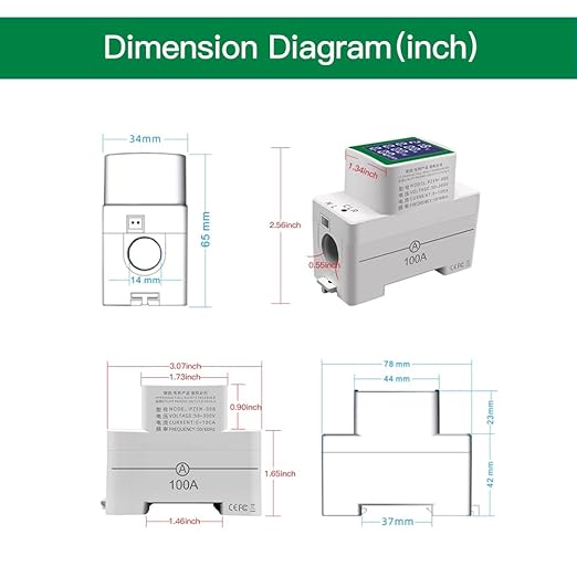 AC 50-300V 100A Multi Function Voltage Amperage Power Meter, Din Rail LCD - Image 7