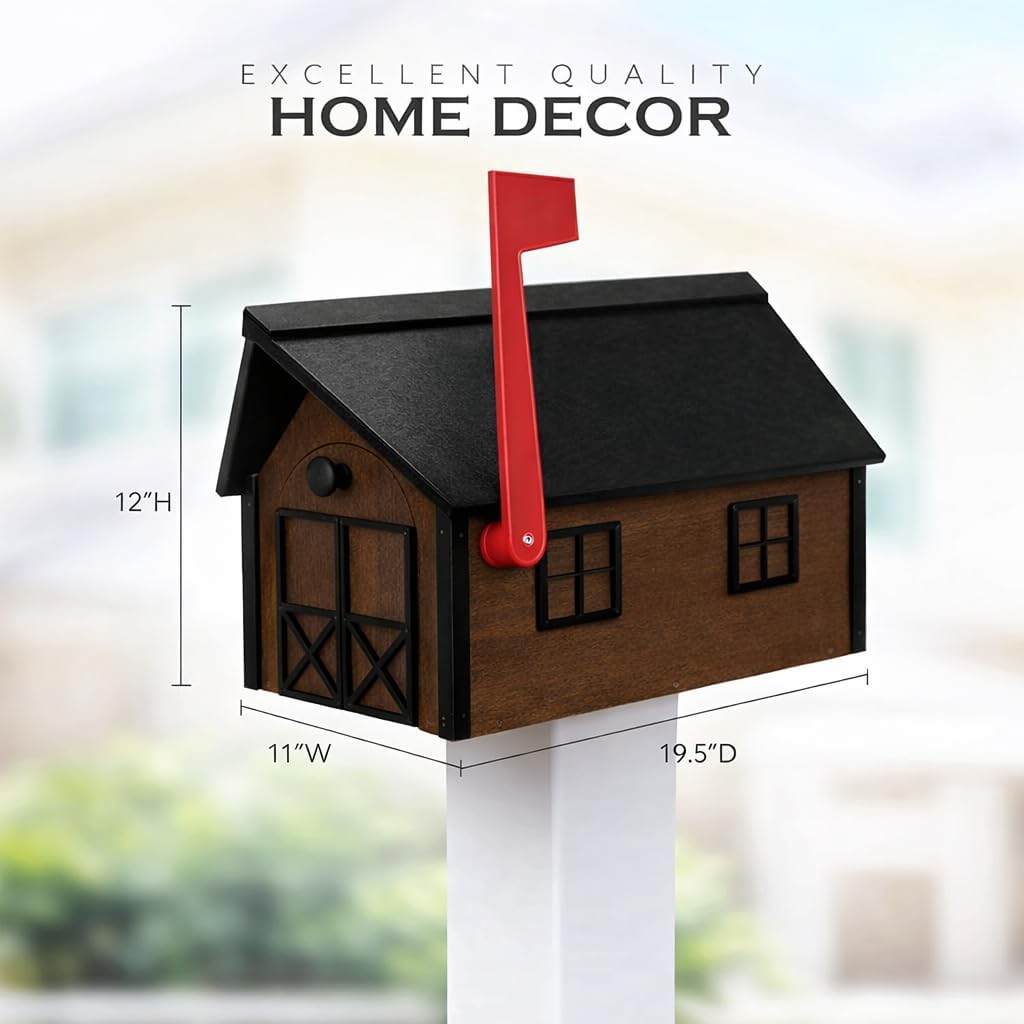 Peaceful Classics Poly Mailbox- Durable, Weather-Resistant Amish Craftsman Mailboxes for Outside Uses Like Front Yard and Road Side- Long-Lasting, Decorative, Modern Mailbox (Walnut with Black Trim).