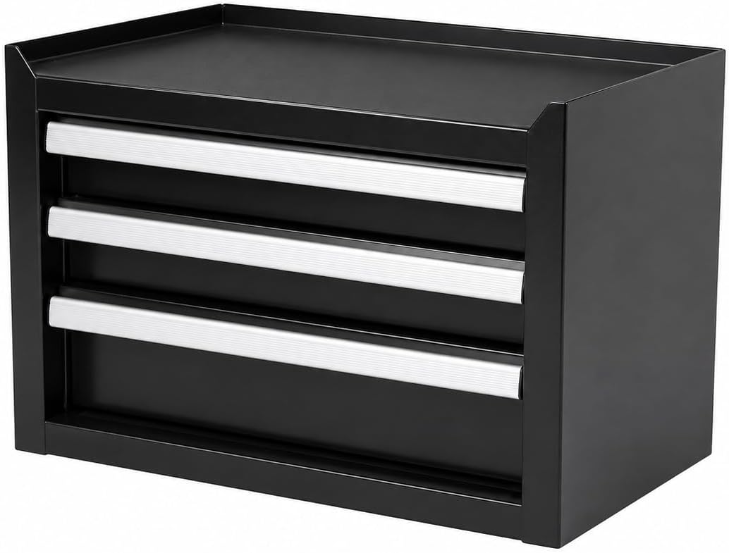 mini 3-drawer steel tool box black, main product view