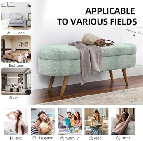 storage ottoman bench for bedroom,43.5" boucle upholstered entryway, front angle view