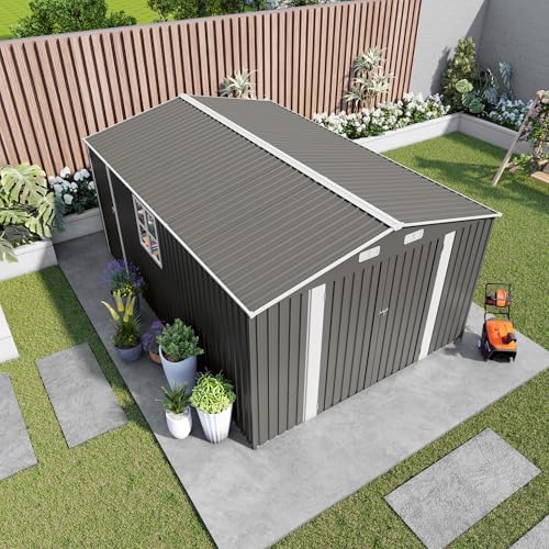 10x14 ft outdoor storage shed, large metal garden, view 9