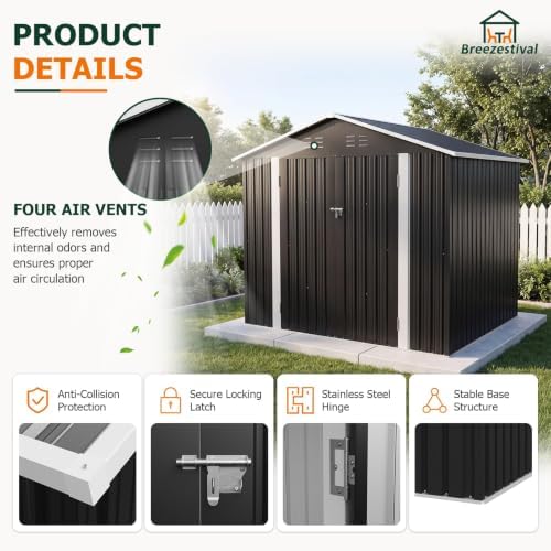 8x6ft outdoor storage shed with floor black on a desk or shelf