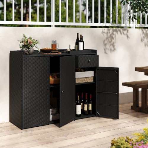tangkula rattan outdoor storage cabinet with 2 adjustable, view 9