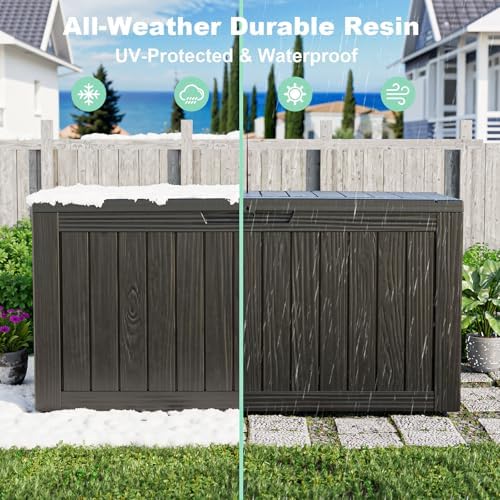 90 gallon waterproof outdoor storage box,resin deck box,lockable on a desk or shelf