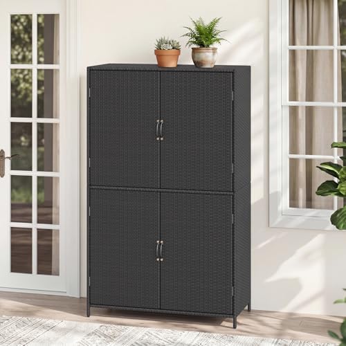 tangkula rattan outdoor storage cabinet, patiojoy outdoor cabinet, view 9