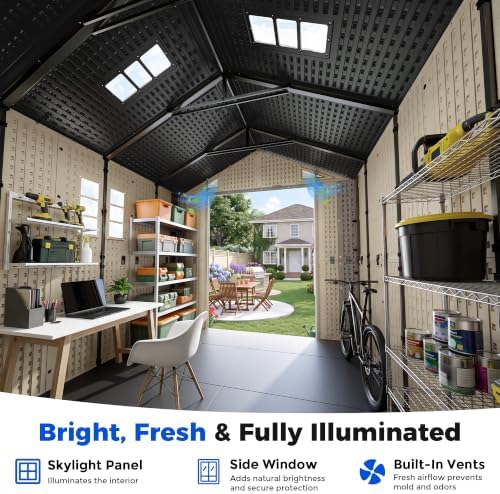 homshade 8x8 ft resin outdoor storage shed with, view 9