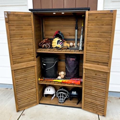 outdoor storage shed garden cabinet with strong iron, front angle view