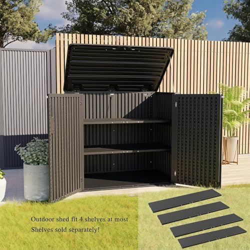 kinying larger outdoor storage shed weather resistance, resin, front angle view