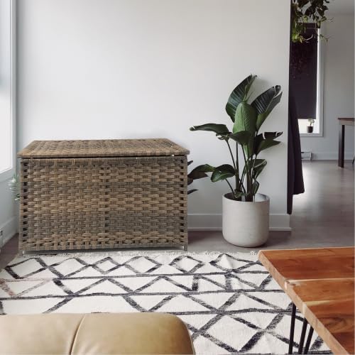 wicker storage trunk, large storage basket with lid, front angle view